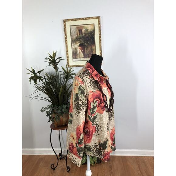 Chico’s Women Blouse 3 Long Sleeve Button Up Boho Tropical Vacation Resort Wear - Picture 2 of 7